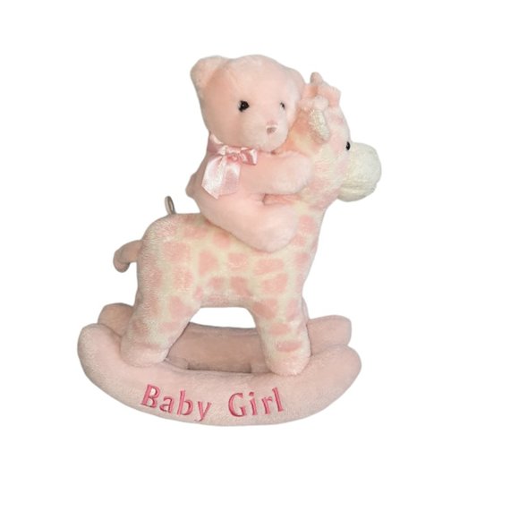 Aurora Baby Girl Bear Rocking Giraffe Musical Wind Up Lullaby Pink Plush Toy 10" - Picture 1 of 7